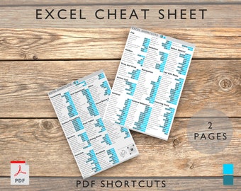 Microsoft Excel Shortcuts | Printable Excel Cheat Sheet | Workbook Productivity | Excel Key Strokes | Windows | Mac | Excel Ninja | Blue