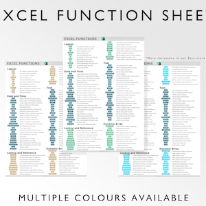 Microsoft Excel Functions Printable Excel Cheat Sheet Workbook ...