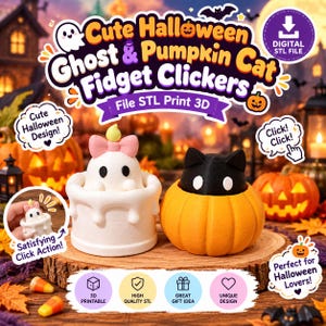 Cute Halloween Ghost Cream Clickers STL, Pumpkin Cat Fidget Clickers STL, Pumpkin Cat Clicker Toy STL File, Mini Ghost Cream Clicker Toy Stl