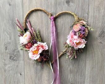 Trockenblumen Herz I Blumenherz Hochzeit I Türkranz Herzform I Herz aus Trockenblumen I Deko Herz mit Blumen I Türschmuck Hochzeit I rosa