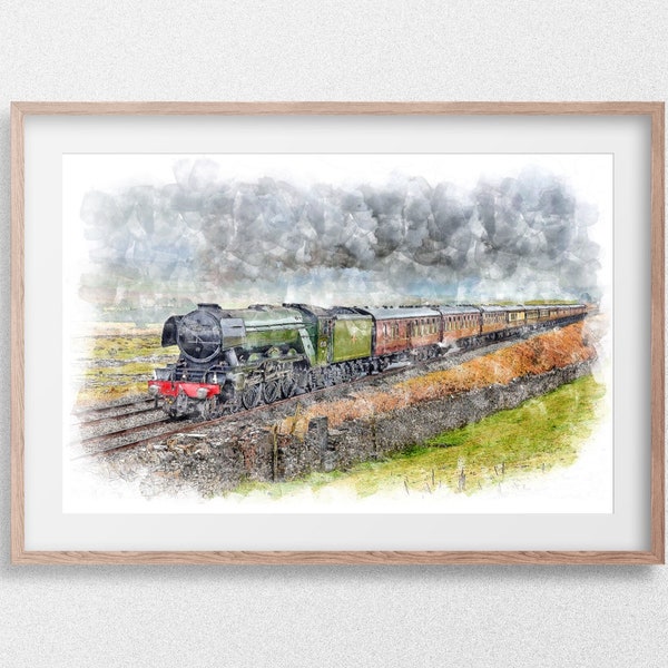 Watercolor of the Flying Scotsman, Printable Artwork Digital Download, Multiple Sizes, Including Samsung Frame TV Format, Train Art