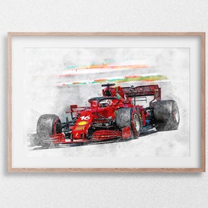 Ferrari F1 Watercolor Sketch. Printable Digital Artwork *Digital Download* Multiple Sizes, Including Samsung Frame TV Format, F1, Leclerc