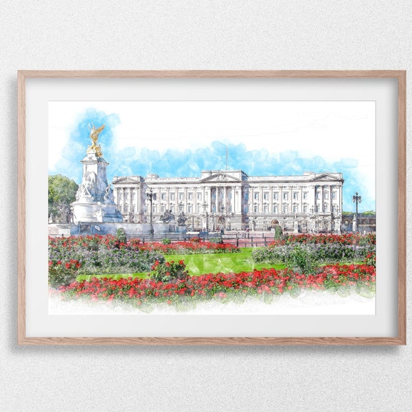 Water colour sketch of Buckingham Palace. Digital Printable Artwork, Multiple Sizes, Including Samsung Frame TV Format, London, Architecture