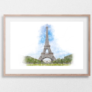 Watercolor sketch of the Eiffel Tower. Custom Printable Wall Art, Digital Download, Multiple Sizes, Including Samsung Frame TV Format