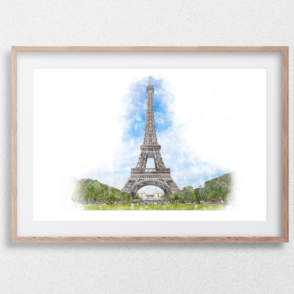 Watercolor sketch of the Eiffel Tower. Custom Printable Wall Art, Digital Download, Multiple Sizes, Including Samsung Frame TV Format