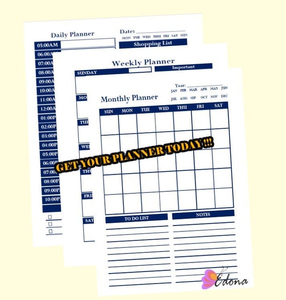 Simple Printable and Fillable Daily Weekly and Monthly Planner - Etsy