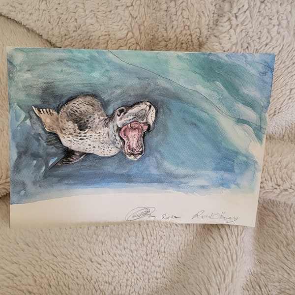 A4 water colour painting of leopard seal