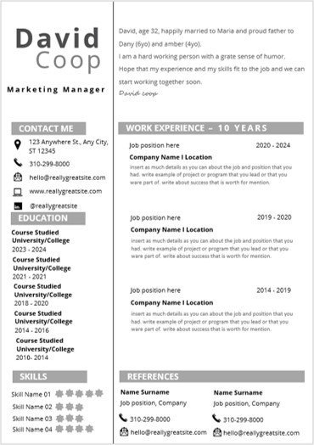 Cv Resume 2024 New Classic Clean Style 2024 Cv Resume Digital File