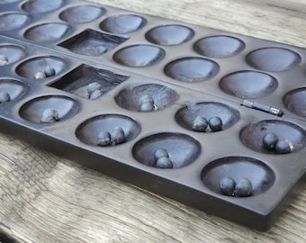 Handmade Ebony Mancala Board Game: Bao la Kiswahili