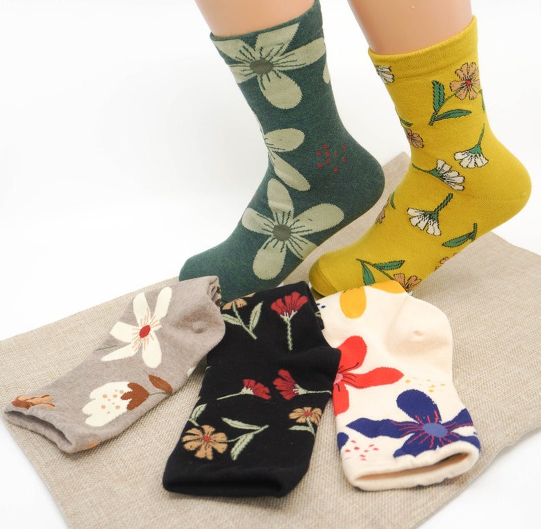 Floral Cotton Socks for Women Big Flower Socks Women's Etsy