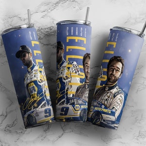 Nascar Chase Elliott Straight 20oz Skinny Tumbler Wrap Design Sublimation, 20oz Straight Tumbler Wrap, Gift Tumbler Wraps PNG