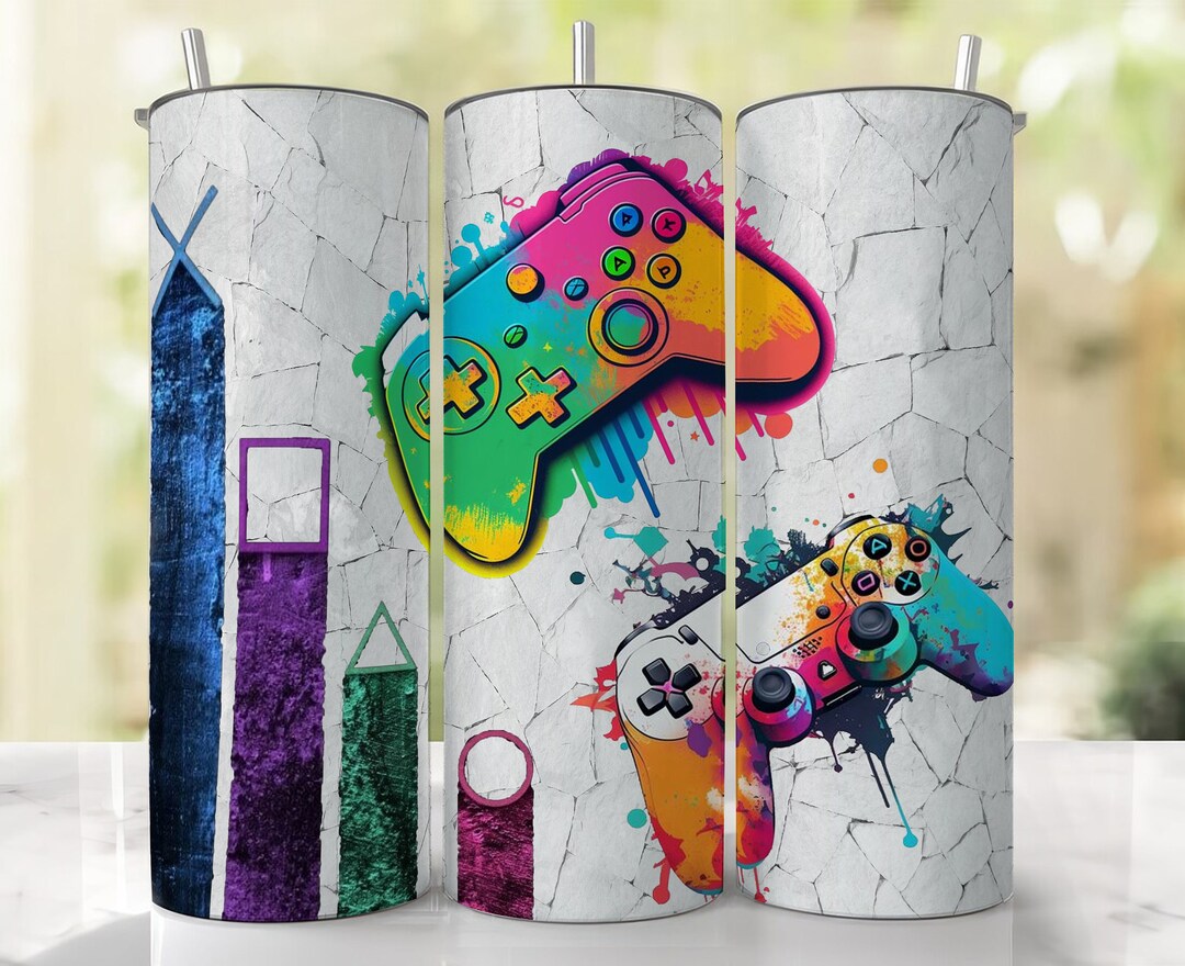 Gamer 20 Oz Skinny Tumbler Sublimation Design Neon Video Game ...