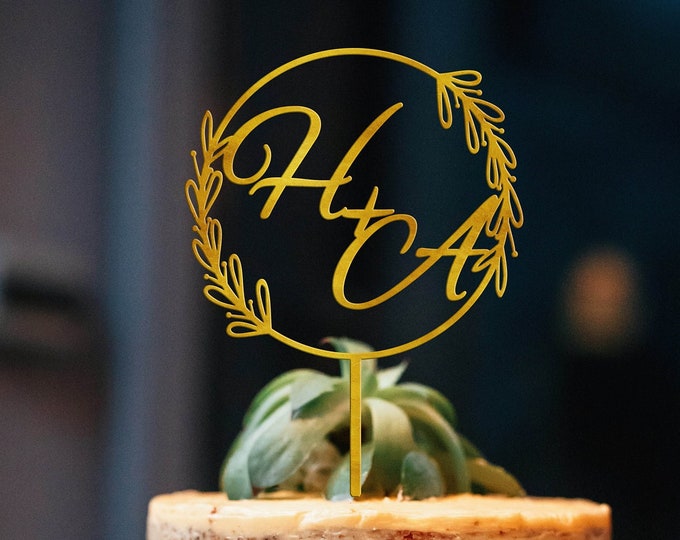 Personalised Wedding Cake Topper Custom Initials & Date Wooden Gold ...