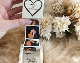 Gepersonaliseerde cadeauverpakking 1e verjaardag foto pull-up – Unieke papieren bruiloft foto aandenken eerste verjaardag voor hem of haar