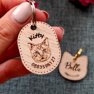 Hölzerne Katzenmarke, Liebesherz-Katzenmarke, personalisierte Katzenmarke, rustikale Haustier-ID-Marke, benutzerdefinierte Haustier-Namensmarke, Kitty-ID-Marke, minimalistisches Haustierzubehör