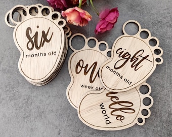 Engraved Wood Baby Milestone Discs: Newborn Photo Prop Set