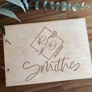 Floral Wedding Guest Book, Modern Wooden Wedding Guest Book,  Rustic Wedding Guest Book, Wedding Guestbook Photo Booth Album,