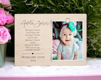 Cadre personnalisé pour proposition de marraine : cadeau photo en bois gravé