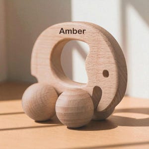 Personalized Elephant Push Toy Car Toddlers, Montessori Waldorf Natural Wood Car, First Birthday Gift, Baby Shower Keepsake, Christmas Gift