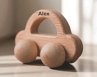 Carrinho de brinquedo de madeira personalizado para crianças pequenas, carrinho de madeira natural Waldorf Montessori, presente de primeiro aniversário, lembrança de chá de bebê, presente de Natal