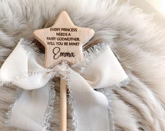 Bacchetta magica a forma di stella in legno personalizzata - Regalo di proposta di matrimonio per la fata madrina, bacchetta magica con incisione personalizzata per bambini, regalo di battesimo o ricordo per bambine
