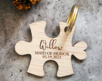 Llavero personalizado de madera contrachapada con forma de rompecabezas para dama de honor: regalo para la fiesta nupcial