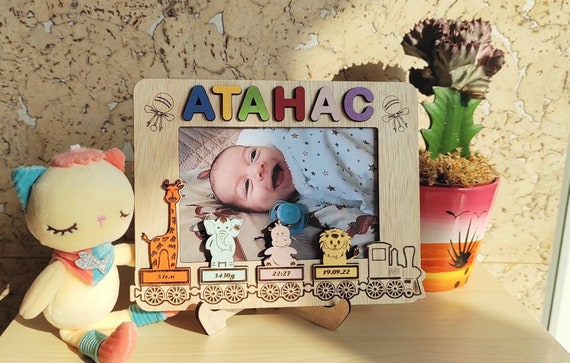 Personalized New Baby Photo Frame: Wooden Newborn Photo Prop Keepsake Plaque