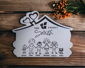 Targa per porta, regalo di inaugurazione della casa, targa con ritratto di famiglia, targa con nome della casa, targa con numero civico, targa per cancello di famiglia, appartamento