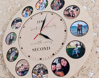 Houten wandklok familiefoto's, verjaardagscadeaus, tijd doorgebracht met familieklok met foto's