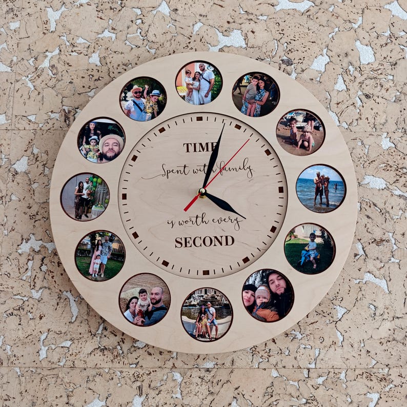 Family Photos Wooden Wall Clock, Birthday Gifts, Time Spent With Family ...
