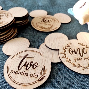 Bébé garçon - Marqueurs d'étape en bois pour souris - Jalon du mois pour les photos de bébé - Accessoires photo bébé par mois - Jalon de la première année de bébé