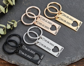 Couple Keychain Set Heart,Personalised 2 Pcs Matching Couple Keyring,Gift for Him Her,Engraved Keychain,Customised Keychain,Valentine's Gift