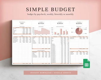 Feuille de calcul budgétaire 2.0 pour Google Sheets, modèle de budget, planificateur de budget, budget de chèque de paie, budget mensuel, budget hebdomadaire, suivi financier