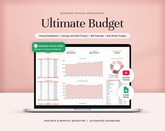 Ultimate Annual Budget Spreadsheet Google Sheets Budget Template Budget Planner Budget Tracker Savings Tracker Debt Tracker Bill Tracker