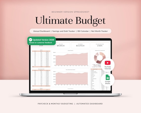 Ultimate Annual Budget Spreadsheet Google Sheets Budget Template Budget Planner Budget Tracker Savings Tracker Debt Tracker Bill Tracker