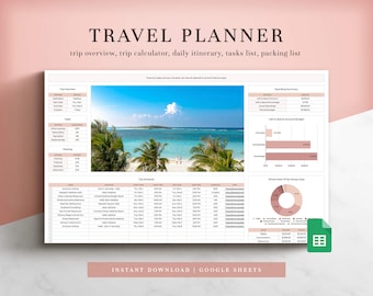Reiseplaner für Google Sheets, Reiseplaner, Reisetagebuch, Reiseplan, Reiseveranstalter, Reisevorlage, Urlaubsplaner