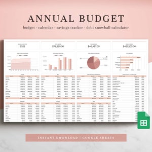 Annual Budget Spreadsheet 2.0 for Google Sheets, Budget Template, Budget Planner, Yearly Budget Template, Budget Tracker, Personal Budget