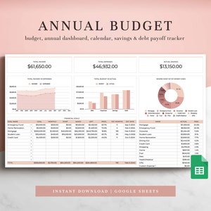 Annual Budget Spreadsheet for Google Sheets, Budget Template, Budget Planner, Yearly Budget Template, Spending Tracker, Budget Tracker