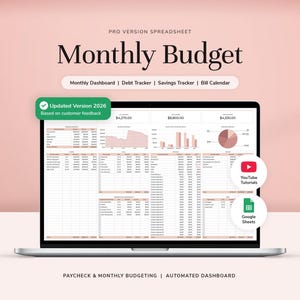 Monthly Budget Spreadsheet Google Sheets Budget Planner Paycheck Budget Weekly Budget Template Budget Tracker Savings Tracker Debt Tracker