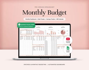 Monthly Budget Spreadsheet Google Sheets Budget Planner Paycheck Budget Weekly Budget Template Budget Tracker Savings Tracker Debt Tracker