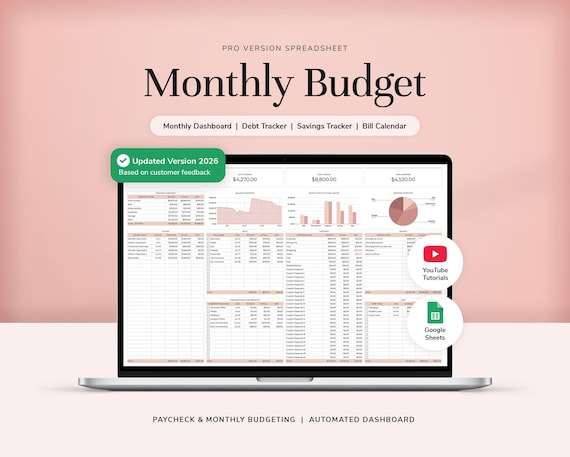 Monthly Budget Spreadsheet Google Sheets Budget Planner Paycheck Budget Weekly Budget Template Budget Tracker Savings Tracker Debt Tracker