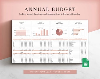 Annual Budget Spreadsheet for Google Sheets, Budget Planner, Budget Template, Yearly Budget Template, Budget Tracker, Personal Budget