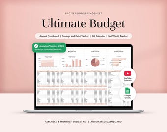 Planilha completa de orçamento anual do Google Sheets, planejador de orçamento, modelo de orçamento, rastreador de orçamento, rastreador de economias, rastreador de dívidas.