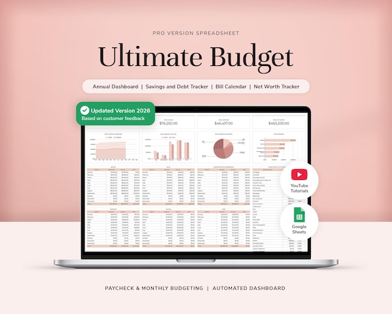 Ultimate Annual Budget Spreadsheet Google Sheets Budget Planner Budget Template Budget Tracker Savings Tracker Debt Tracker