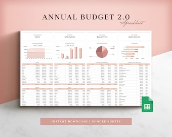 Annual Budget Spreadsheet 2.0 for Google Sheets, Budget Template, Yearly Budget Template, Budget Tracker, Personal Budget, Family Budget