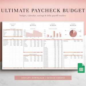 Ultimate Paycheck Budget for Google Sheets, Budget Spreadsheet, Budget Planner, Budget Template, Monthly Budget, Weekly Budget