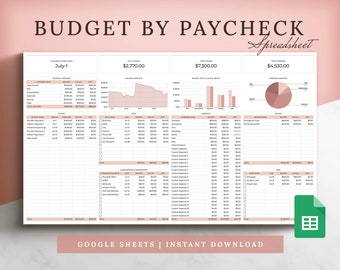 Paycheck Budget Spreadsheet Template for Google Sheets, Budget by Paycheck, Monthly Budget Template, Biweekly Budget, Weekly Budget Planner