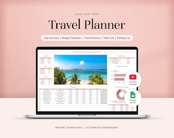 Travel Planner for Google Sheets Trip Planner Travel Journal Travel Itinerary Travel Organizer Travel Template Vacation Planner