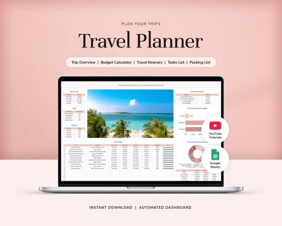 Travel Planner for Google Sheets Trip Planner Travel Journal Travel Itinerary Travel Organizer Travel Template Vacation Planner
