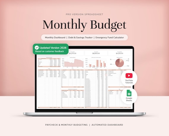Monthly Budget Spreadsheet Google Sheets Budget Planner Paycheck Budget Weekly Budget Template Budget Tracker Savings Tracker Debt Tracker